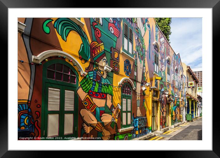 Colourful wall mural, Haji Lane, Singapore Framed Mounted Print by Kevin Hellon