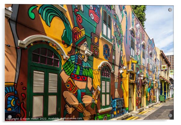 Colourful wall mural, Haji Lane, Singapore Acrylic by Kevin Hellon