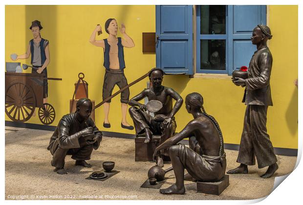 Bronze statues and wall mural, Singapore Print by Kevin Hellon