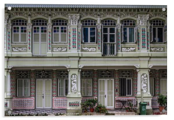 Restored Chinese shophouses, Simgapore Acrylic by Kevin Hellon
