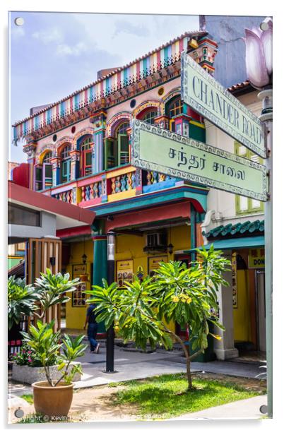 Colourful building in Little India, Singapore Acrylic by Kevin Hellon