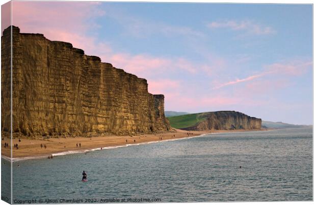 West Bay Cliffs Canvas Print by Alison Chambers