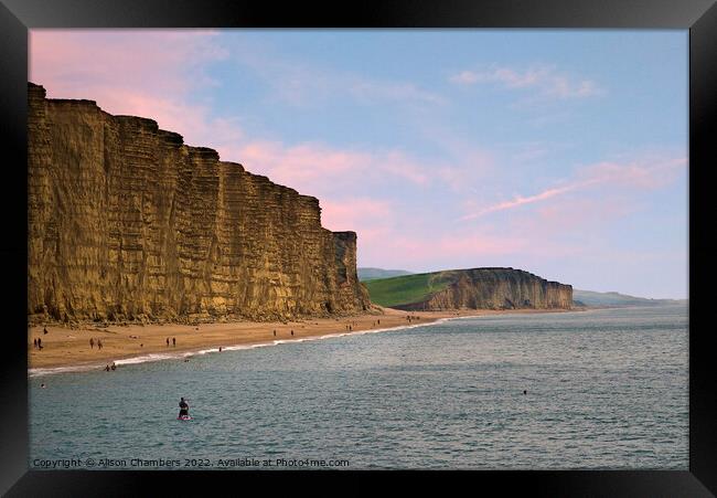 West Bay Cliffs Framed Print by Alison Chambers