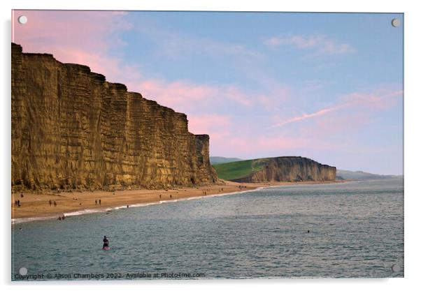 West Bay Cliffs Acrylic by Alison Chambers