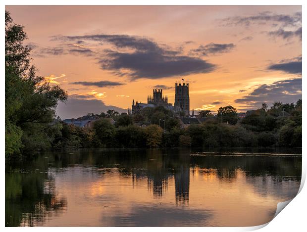Sunset over Ely, Cambridgeshire, as seen from Roswell Pits, 16th Print by Andrew Sharpe