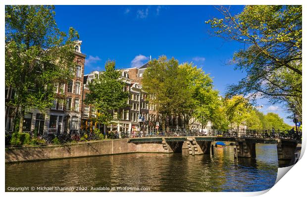 City Street and Canal Amsterdam, Netherlands Print by Michael Shannon