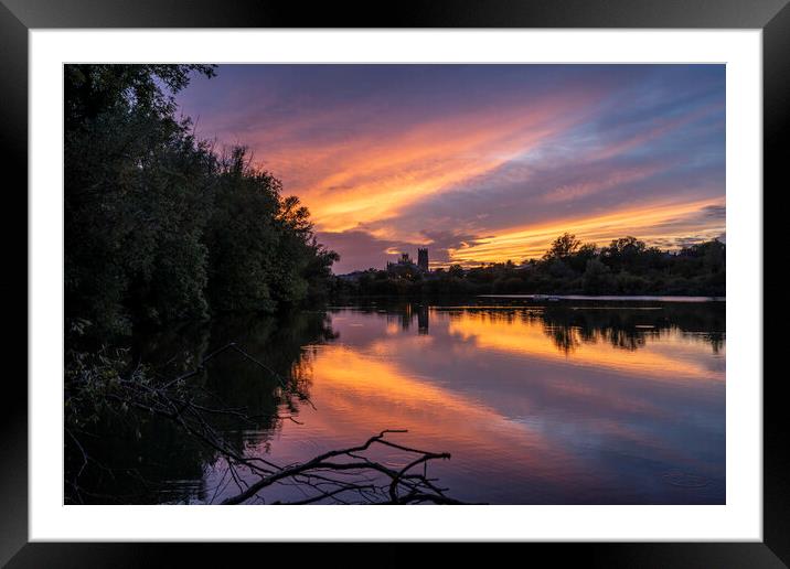 Sunset over Ely, Cambridgeshire, as seen from Roswell Pits, 16th Framed Mounted Print by Andrew Sharpe