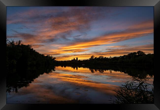 Sunset over Ely, Cambridgeshire, as seen from Roswell Pits, 17th Framed Print by Andrew Sharpe