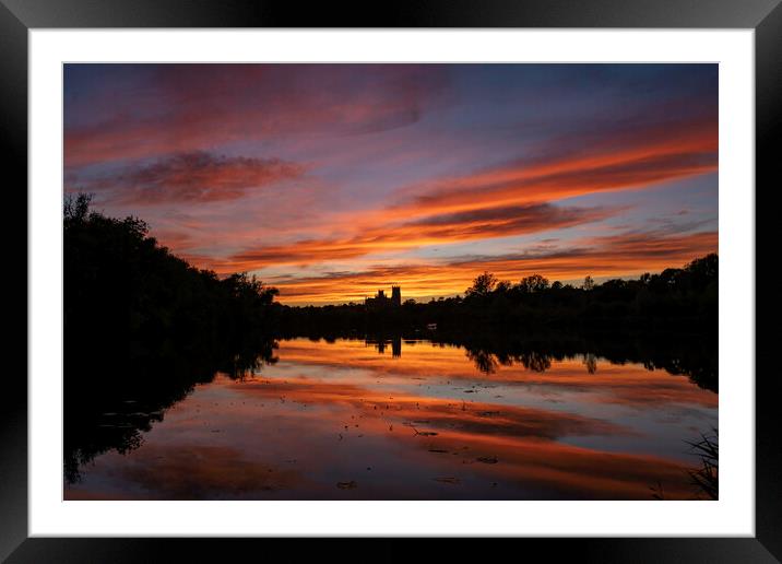 Sunset over Ely, Cambridgeshire, as seen from Roswell Pits, 17th Framed Mounted Print by Andrew Sharpe