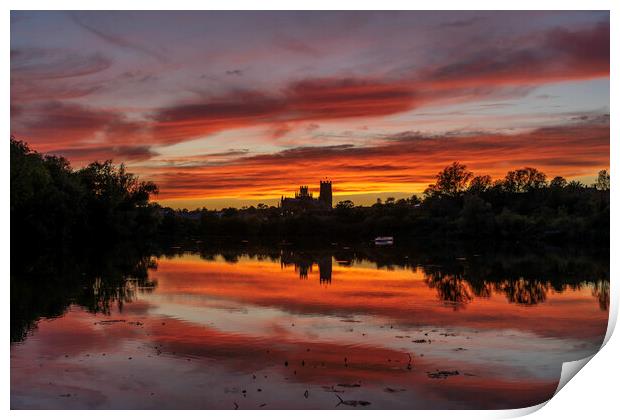 Sunset over Ely, Cambridgeshire, as seen from Roswell Pits, 17th Print by Andrew Sharpe