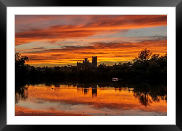 Sunset over Ely, Cambridgeshire, as seen from Roswell Pits, 17th Framed Mounted Print by Andrew Sharpe