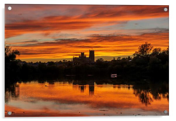 Sunset over Ely, Cambridgeshire, as seen from Roswell Pits, 17th Acrylic by Andrew Sharpe