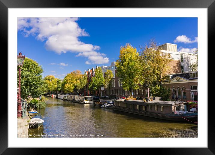Canal and house boats - Amsterdam Framed Mounted Print by Michael Shannon