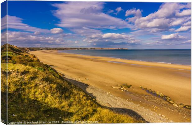 Clifftop view of Reighton Sands Canvas Print by Michael Shannon
