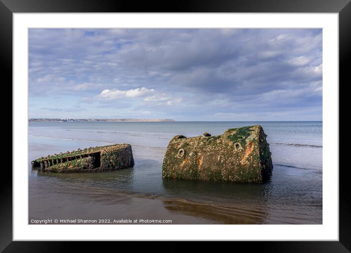 Old shipwreck on the beach near Reighton (Filey Ba Framed Mounted Print by Michael Shannon
