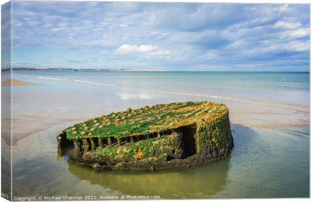 Old boiler on Reighton Sands, part of an old shipw Canvas Print by Michael Shannon