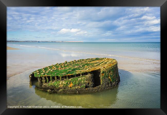 Old boiler on Reighton Sands, part of an old shipw Framed Print by Michael Shannon