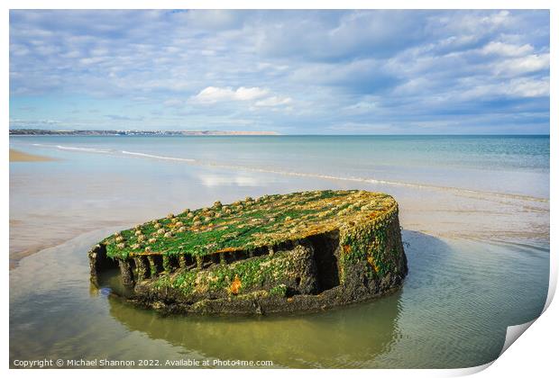 Old boiler on Reighton Sands, part of an old shipw Print by Michael Shannon