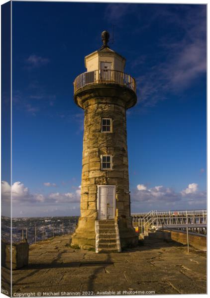 Whitby Lighthouse on the East Pier Canvas Print by Michael Shannon