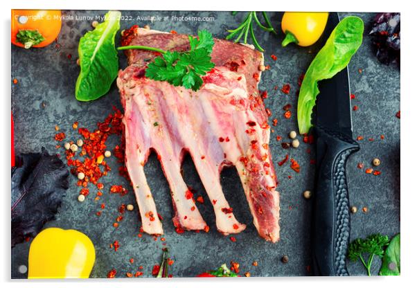 Raw lamb ribs for cooking Acrylic by Mykola Lunov Mykola