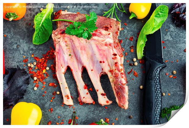 Raw lamb ribs for cooking Print by Mykola Lunov Mykola