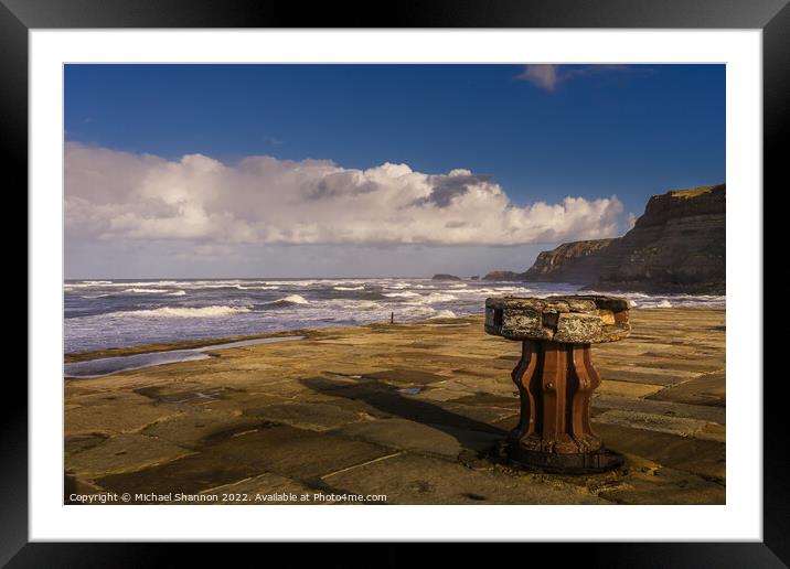 Rusty old Capstan on the East Pier, Whitby, North  Framed Mounted Print by Michael Shannon