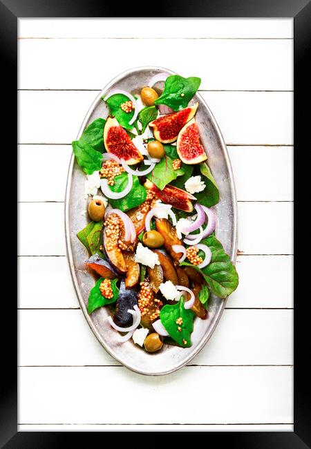 Healthy salad with fruit, olives and herbs Framed Print by Mykola Lunov Mykola
