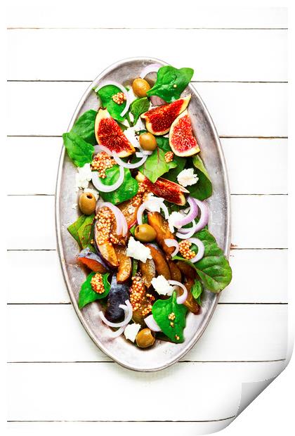 Healthy salad with fruit, olives and herbs Print by Mykola Lunov Mykola