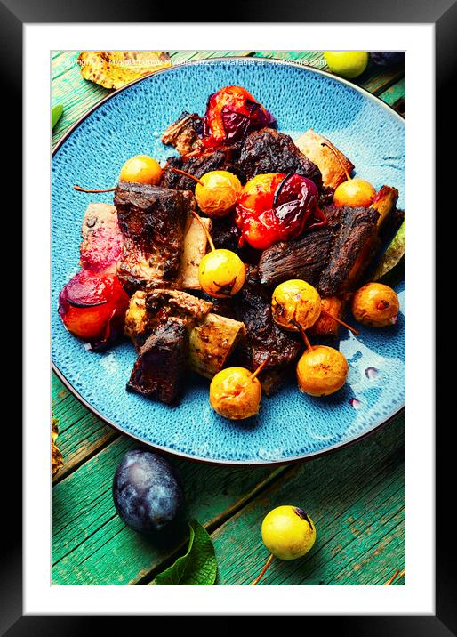Meat on ribs with fruits Framed Mounted Print by Mykola Lunov Mykola