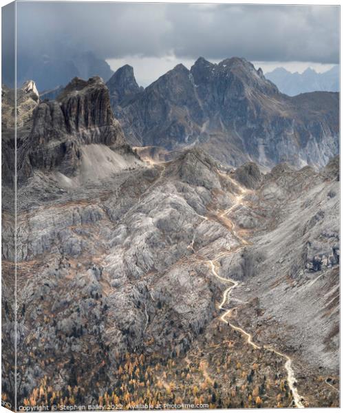 Broody skies over the Dolomites Canvas Print by Stephen Bailey