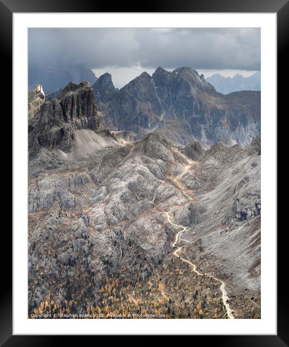 Broody skies over the Dolomites Framed Mounted Print by Stephen Bailey