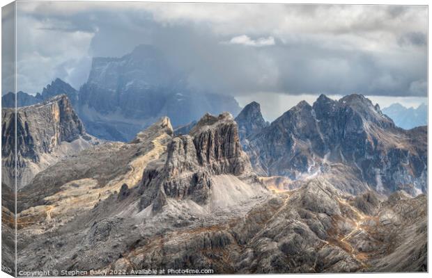 Brooding skies over the Dolomites. Canvas Print by Stephen Bailey