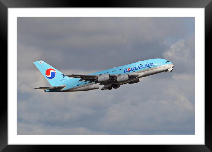 Korean Air A-380 climbout Framed Mounted Print by Allan Durward Photography