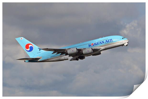 Korean Air A-380 climbout Print by Allan Durward Photography