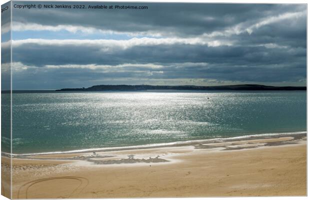 Tenby  North Beach and Caldey Island Pembrokeshire Canvas Print by Nick Jenkins