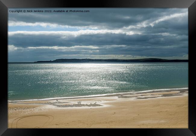 Tenby  North Beach and Caldey Island Pembrokeshire Framed Print by Nick Jenkins