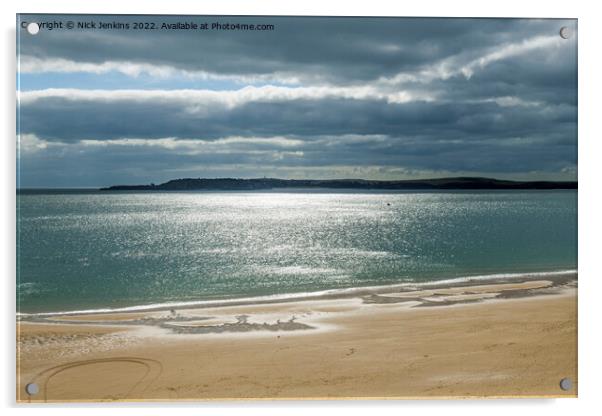 Tenby  North Beach and Caldey Island Pembrokeshire Acrylic by Nick Jenkins