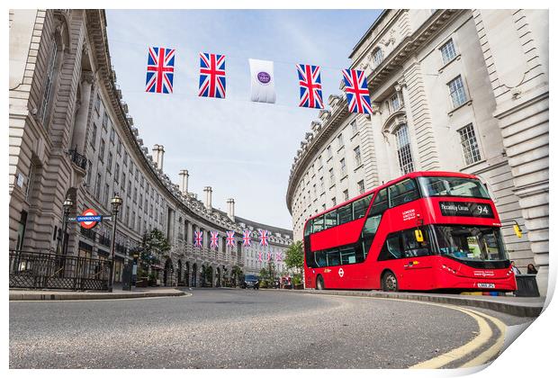 Red bus at Piccadily Circus Print by Jason Wells