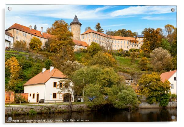 Small town and medieval castle Rozmberk nad Vltavou, Czech Republic. Acrylic by Sergey Fedoskin
