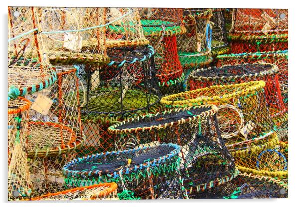 Crab pots stacked in Brixham Harbour Acrylic by Tom Wade-West