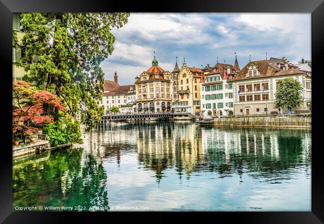 Bridge Inner Harbor Buildings Reflection Lucerne Switzerland Framed Print by William Perry