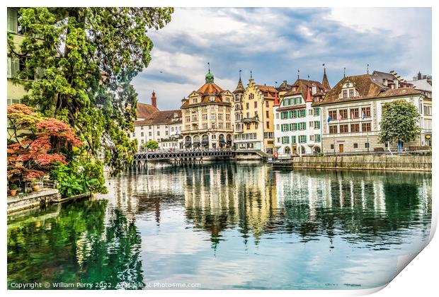 Bridge Inner Harbor Buildings Reflection Lucerne Switzerland Print by William Perry