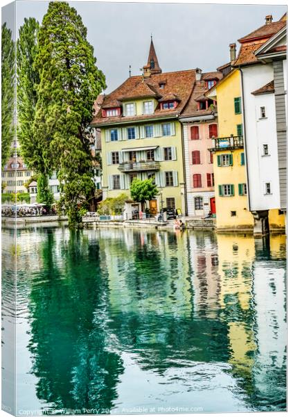 Inner Harbor Buildings Reflection Lucerne Switzerland Canvas Print by William Perry