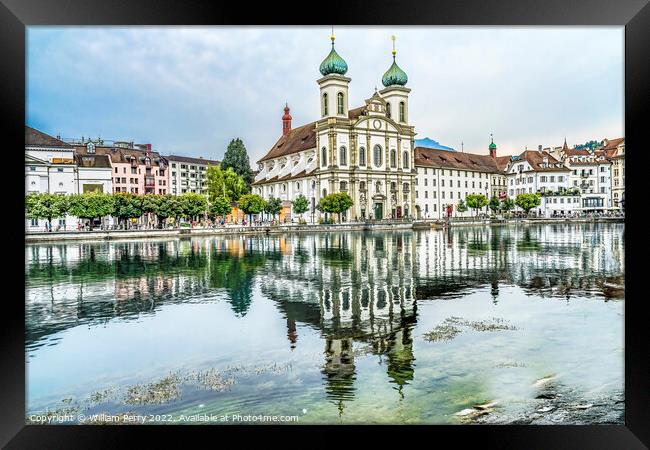 Jesuit Church Inner Harbor Reflection Lucerne Switzerland Framed Print by William Perry