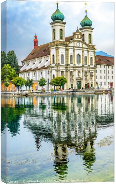 Jesuit Church Inner Harbor Reflection Lucerne Switzerland Canvas Print by William Perry