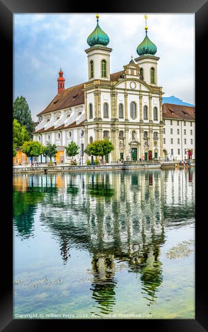 Jesuit Church Inner Harbor Reflection Lucerne Switzerland Framed Print by William Perry