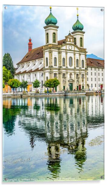 Jesuit Church Inner Harbor Reflection Lucerne Switzerland Acrylic by William Perry