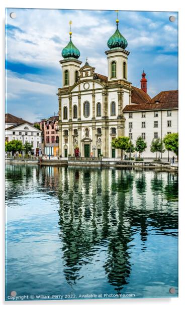 Jesuit Church Inner Harbor Reflection Lucerne Switzerland Acrylic by William Perry
