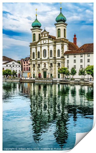 Jesuit Church Inner Harbor Reflection Lucerne Switzerland Print by William Perry