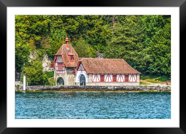 Boathouse Meggenhorn Castle Lake Lucerne Switzerland Framed Mounted Print by William Perry